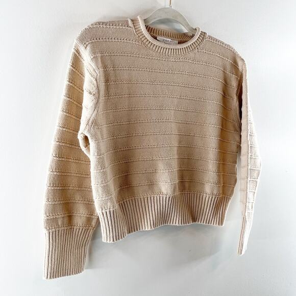 BRIT NY Long Sleeve Pointelle Neck Rib Knit Pullover Sweater Oatmeal Medium - Picture 5 of 7